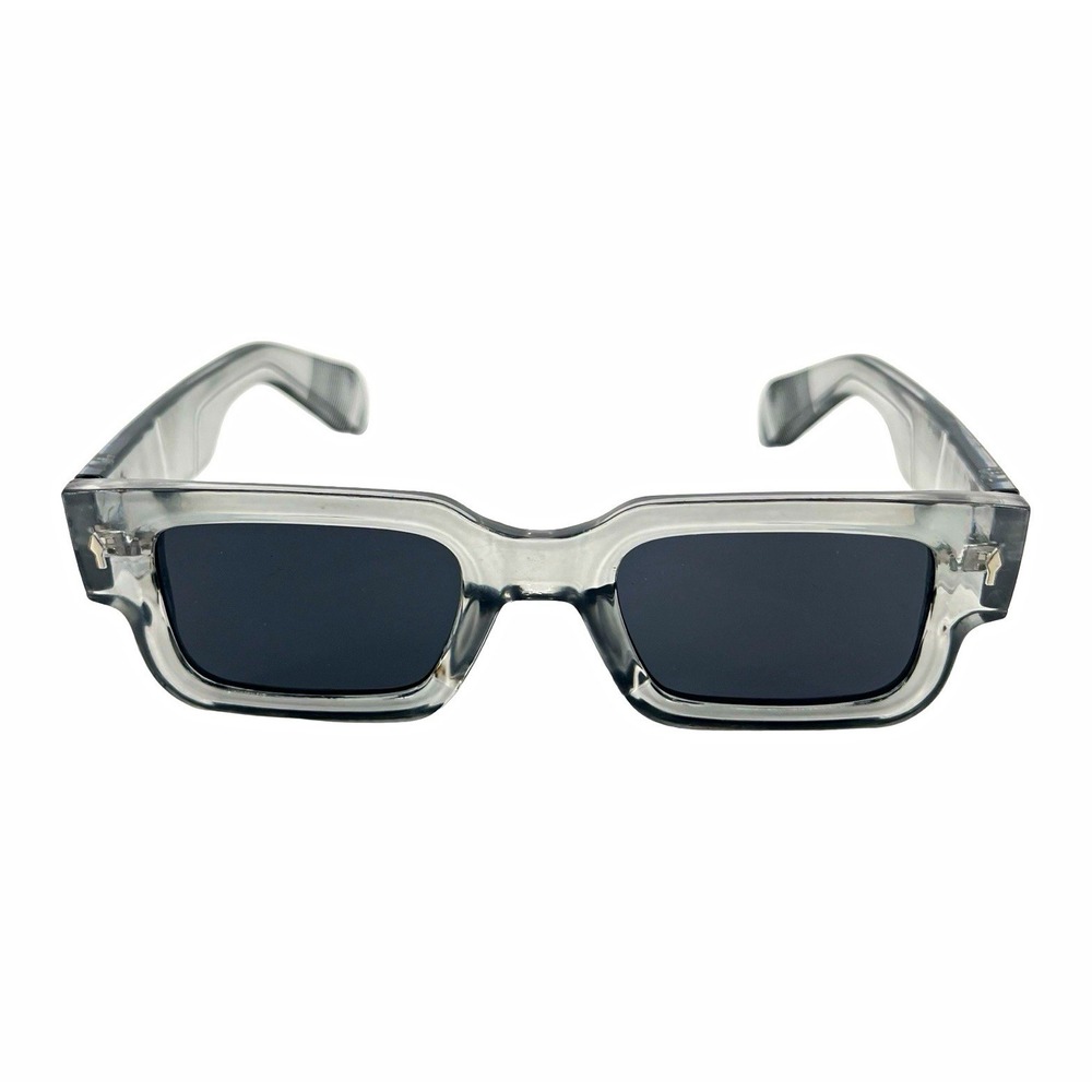 Y2K Clear Gray Rectangle Sunglasses Chunky Smoke Lens Retro Cyber Streetwear 90s